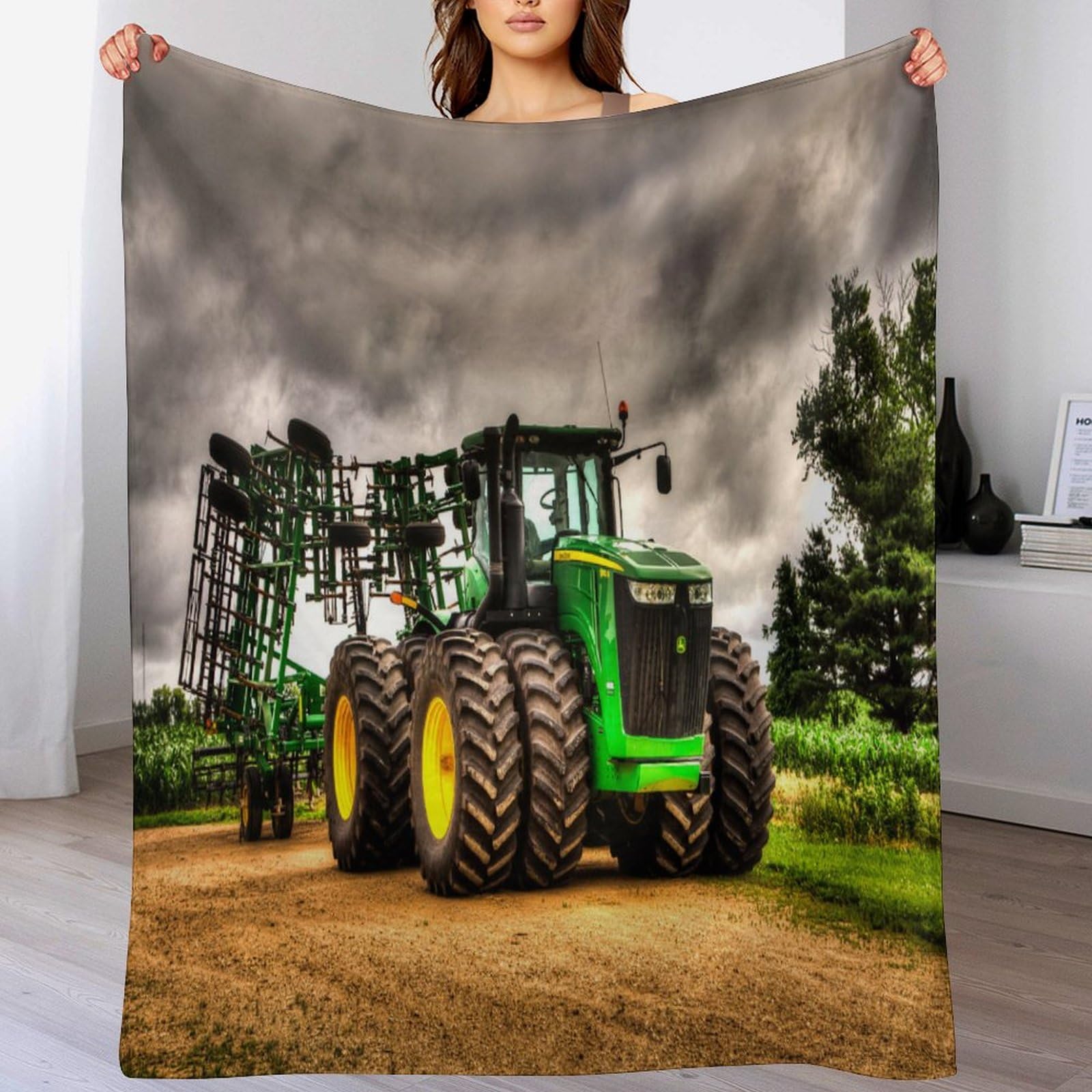 Couverture polaire tracteur en flanelle douce 100x130cm pour lit enfant
