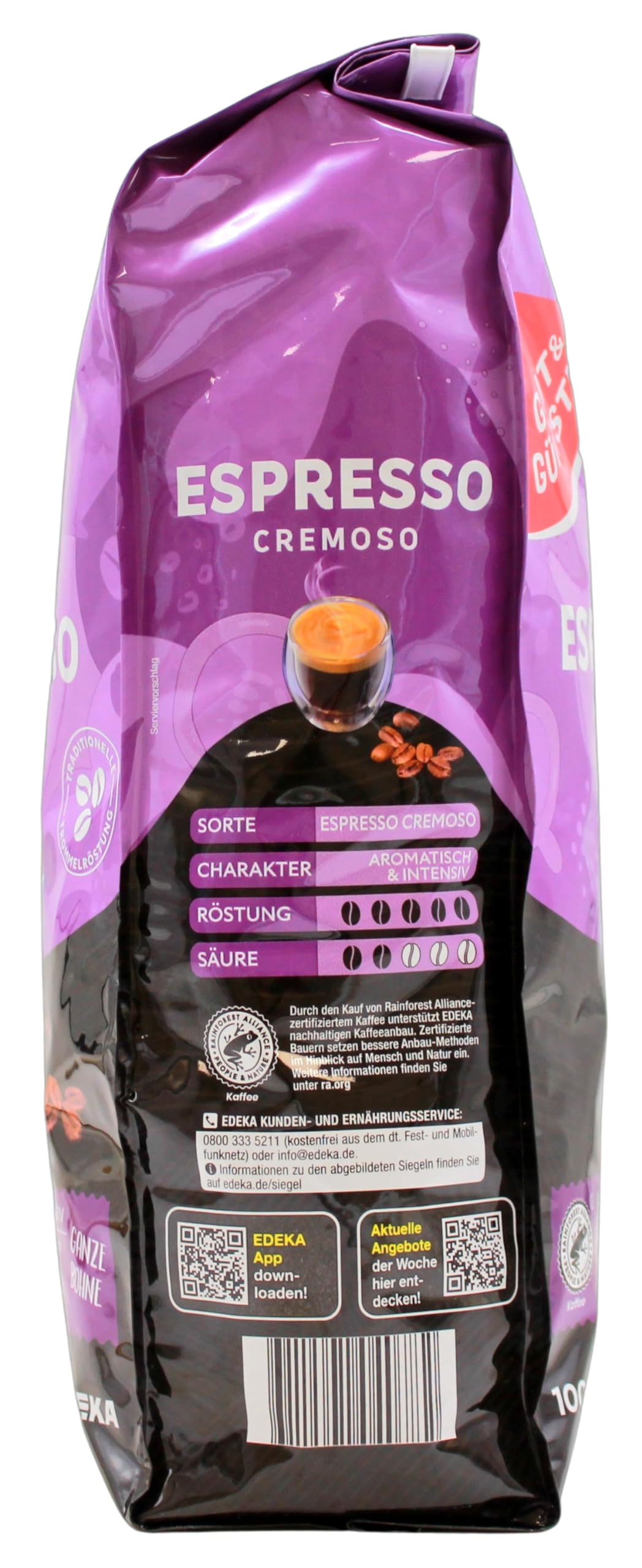 Gut & Günstig Espresso Cremoso ganze Bohnen, 8er Pack (8 x 1 kg)