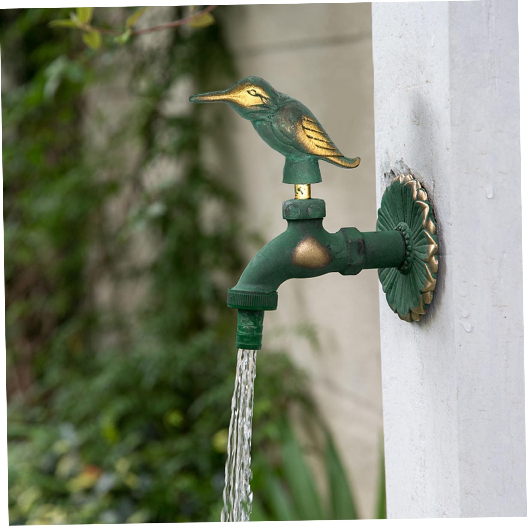 Grifo exterior, grifo de jardín, grifo de manguera de jardín de latón vintage con manija de pájaro carpintería, grifo exterior montado en la pared, imitación de agua al aire libre para tubería de agu