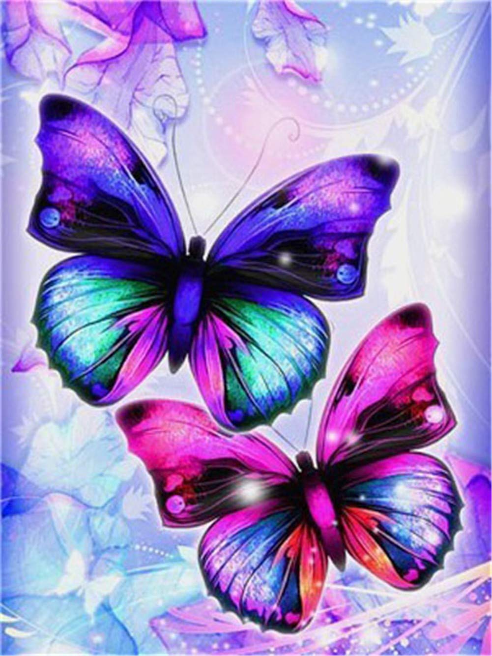 Peinture diamant papillon complète 70x90cm toile adhésive strass ronds sans plis