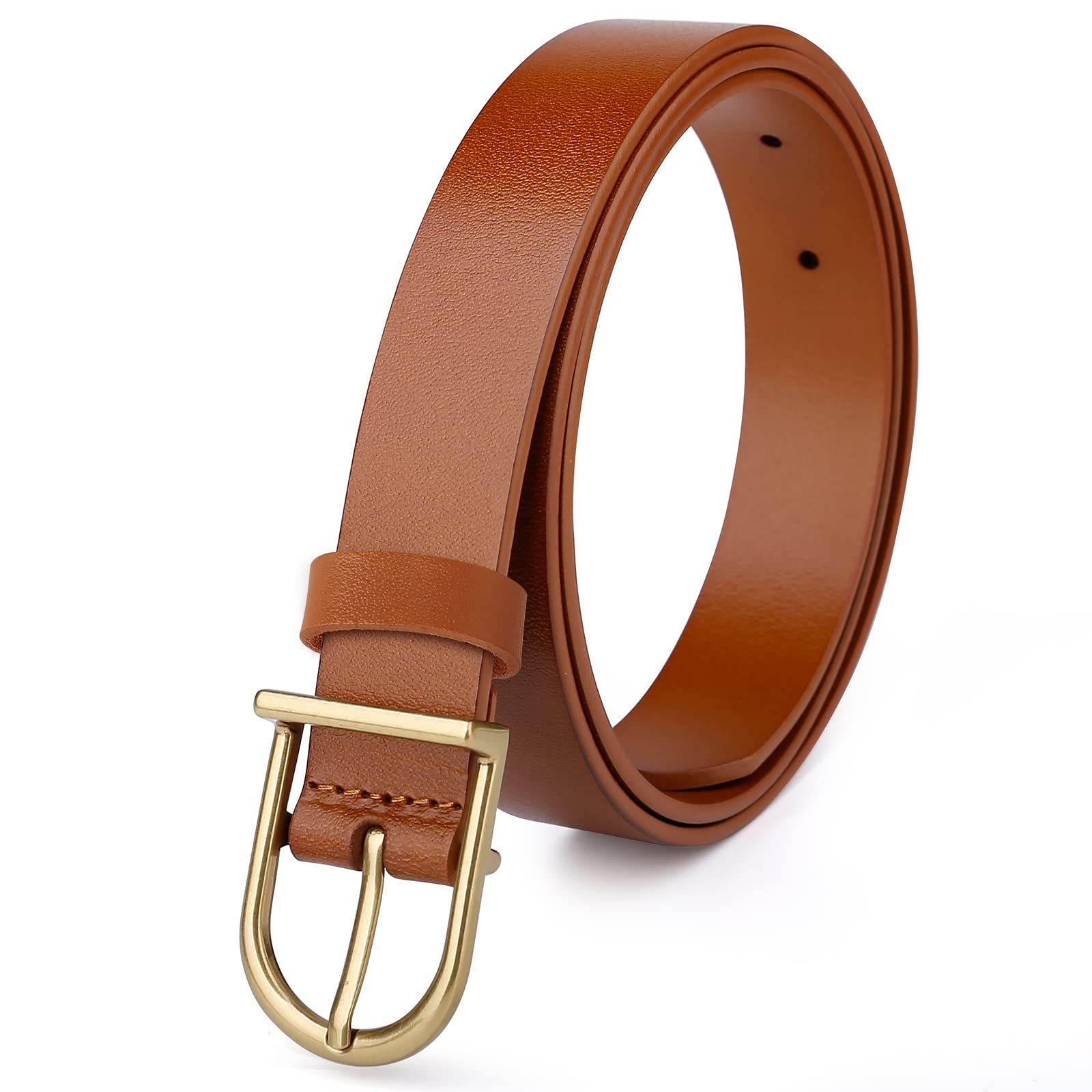 Womens 1" Width Light Belts, CATELLES Full Grain Leather Belt with Gold Alloy Fashion Buckle