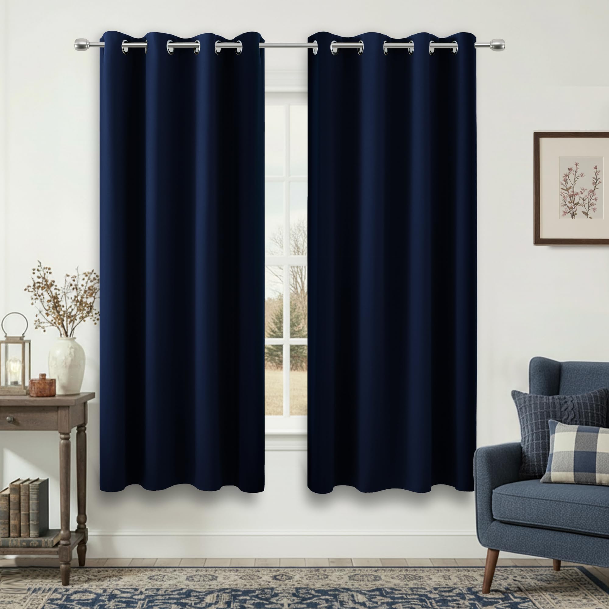 Navy Blue Black Out Curtains 63 Inch Long 2 Panels Burg,Thermal Insulated Pair Grommet Total Blackout Window Shades Light Blocking Dark Curtains for Living Room Kids Children Boy Bedroom 63 Length — image 1