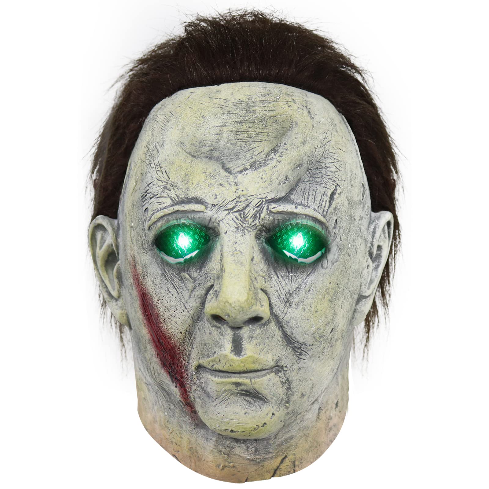 LED Michael Myers Masks Adult Full Head Horror Green Light Up Micheal Myers Face Mask With Hair Scary Halloween Kills Horror Cosplay Costume Latex Props (Style 08) — image 1