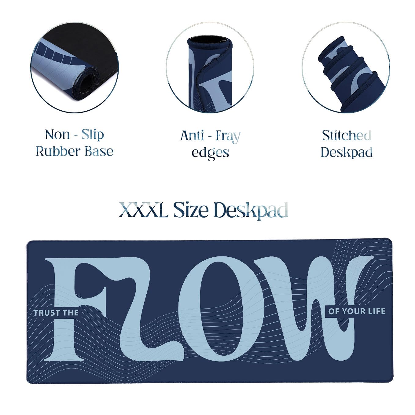 SoulAbiti Trust The Flow Typographical Extended Desk Pad (36x14 Inch) - Mindfulness Productivity XXL Mouse Pad - Non-Slip Rubber Base & Stitched Edges 3