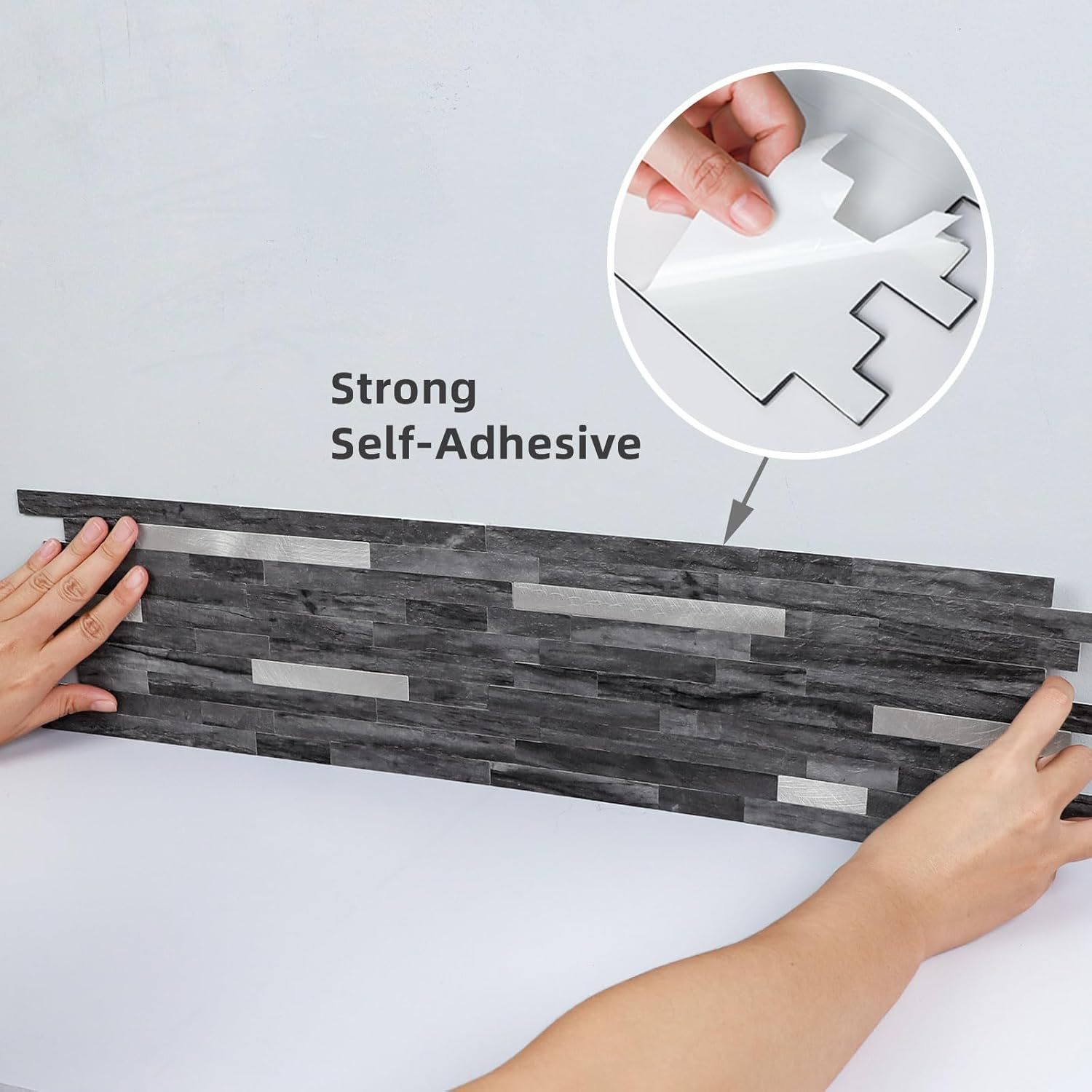 12-Sheet Peel and Stick Stone Backsplash, Slate Black Grey 3D Realistic Marble Wall Tiles Stick on Backsplash for Kitchen Bathroom (5.82 sq.ft/Pack)