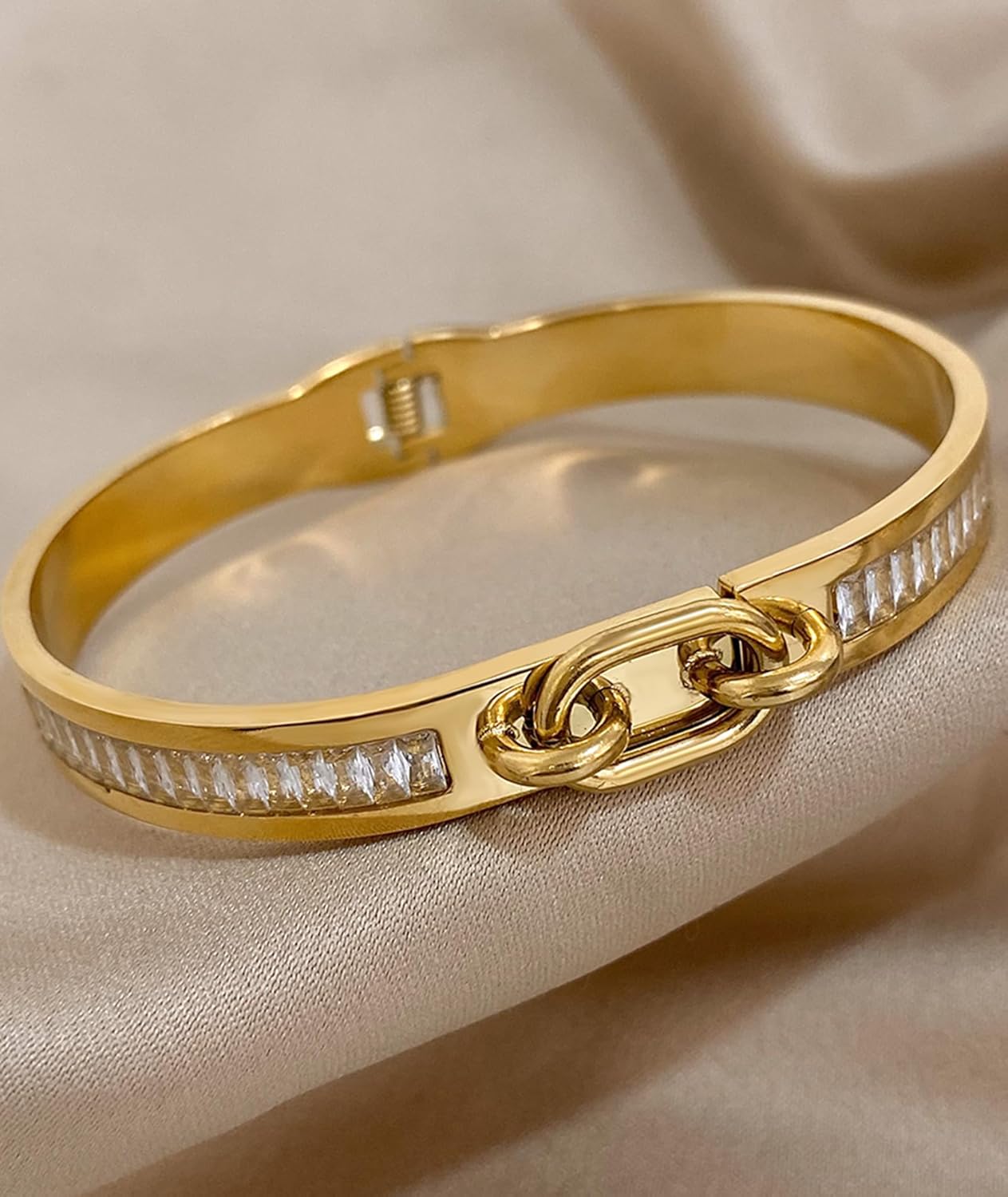 hotoo Cubic Zirconia Inlaid Gold Bracelets for Women Cuff Bangle Stackable Bracelet Christmas - Image 3