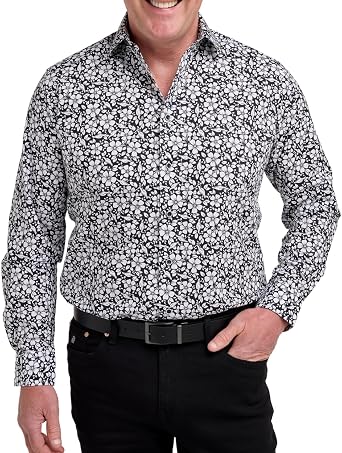 Double TWO Men's Classic Fit Floral Dress Shirt Long Sleeve Printed Smart Casual Button Down Shirt
