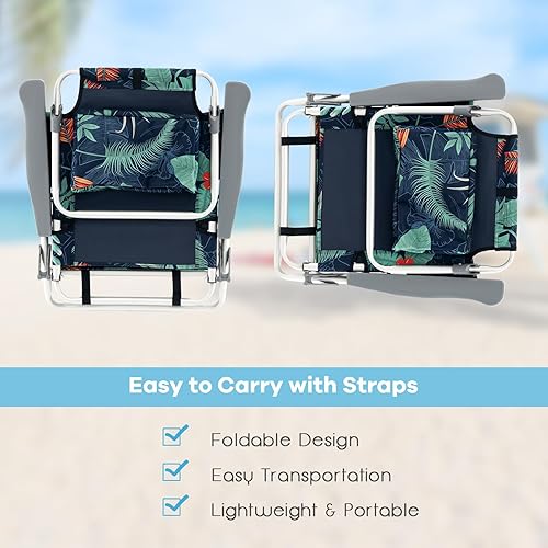 Miniatura 8 de Goplus Sillas de playa tipo mochila, 3 sillas de camping portátiles con bolsa fresca y soporte para tazas, sillas reclinables al aire libre de 5