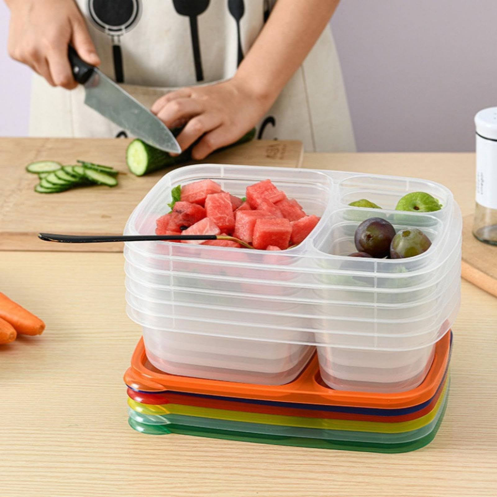 Amazon｜お弁当箱 カラフルな透明四角弁当箱 3つの仕切りのあるランチ