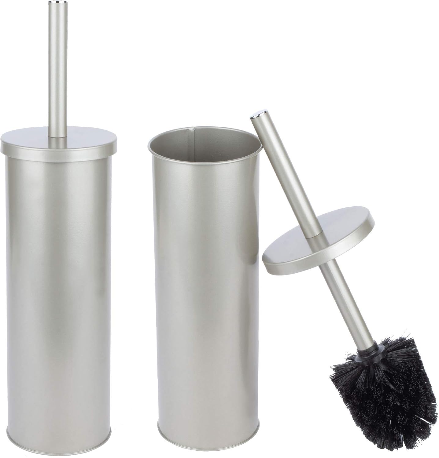 JS Jackson Supplies Sleek Toilet Brush and Holder with Metal Handle - Brushed Nickel, Pack of 2