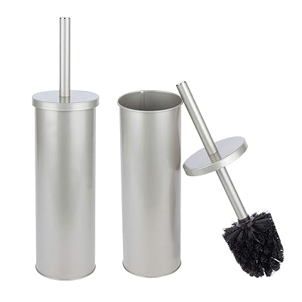 JS Jackson Supplies Sleek Toilet Brush and Holder with Metal Handle - Brushed Nickel, Pack of 2