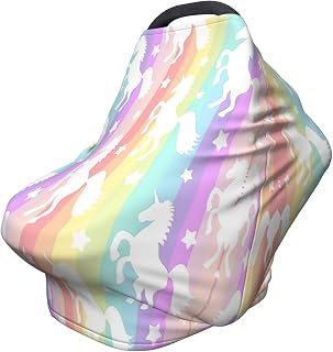 Unicornios en rayas coloridas para silla de bebé, cubierta superior de lactancia, toldo de privacidad para recién nacidos y nuevas mamás, perfecto para silla alta