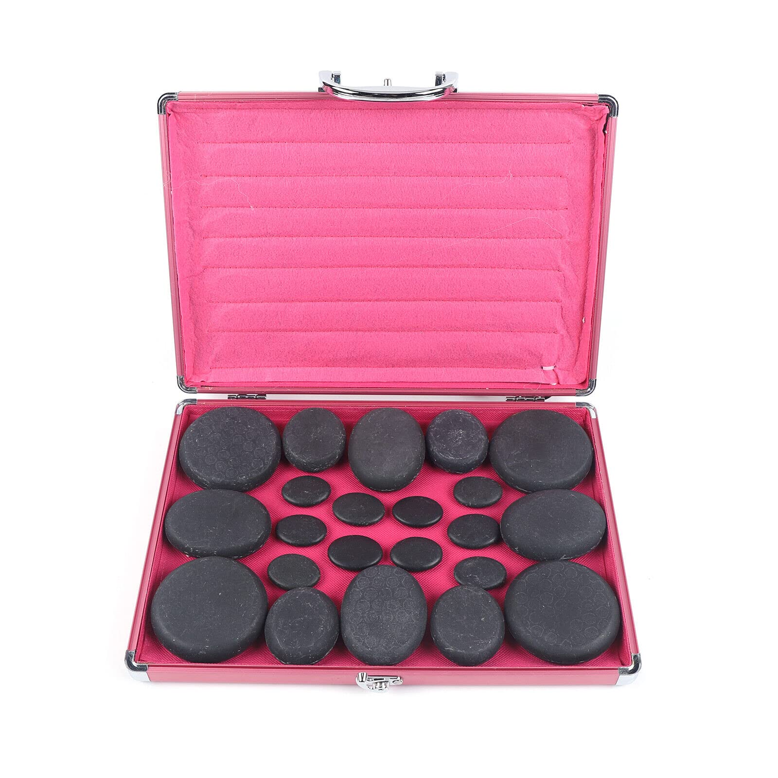 Juego de 20 rocas de masaje, piedras de masaje, piedras de basalto, para masaje de masaje, piedras de basalto, en caja de calefacción, aceite de hierbas, set de masaje