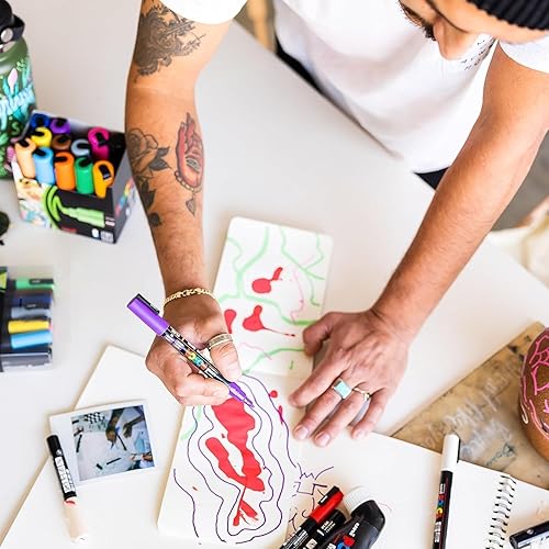 Miniatura 5 de UNI POSCA PC-8K - Rotulador de punta cincelada, color rosa (6 unidades)