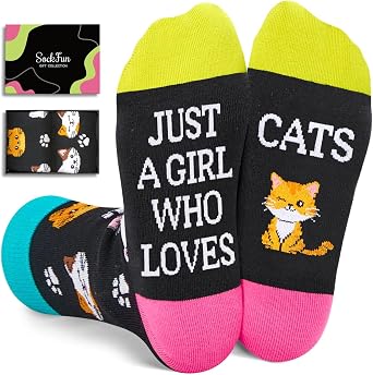 Cat Gifts for Girls - Funny Cat Socks for Animal Lovers, Novelty Cute Animal Socks for Kids 10-12 Years
