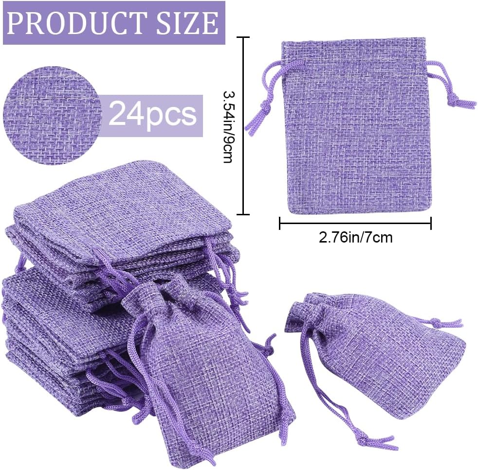 Beebeecraft 24Pcs 3.5×2.8Inch Burlap Bags with Drawstring Purple Packing Pouches Bags for Gifts Jewelry on Halloween Thanksgiving Christmas