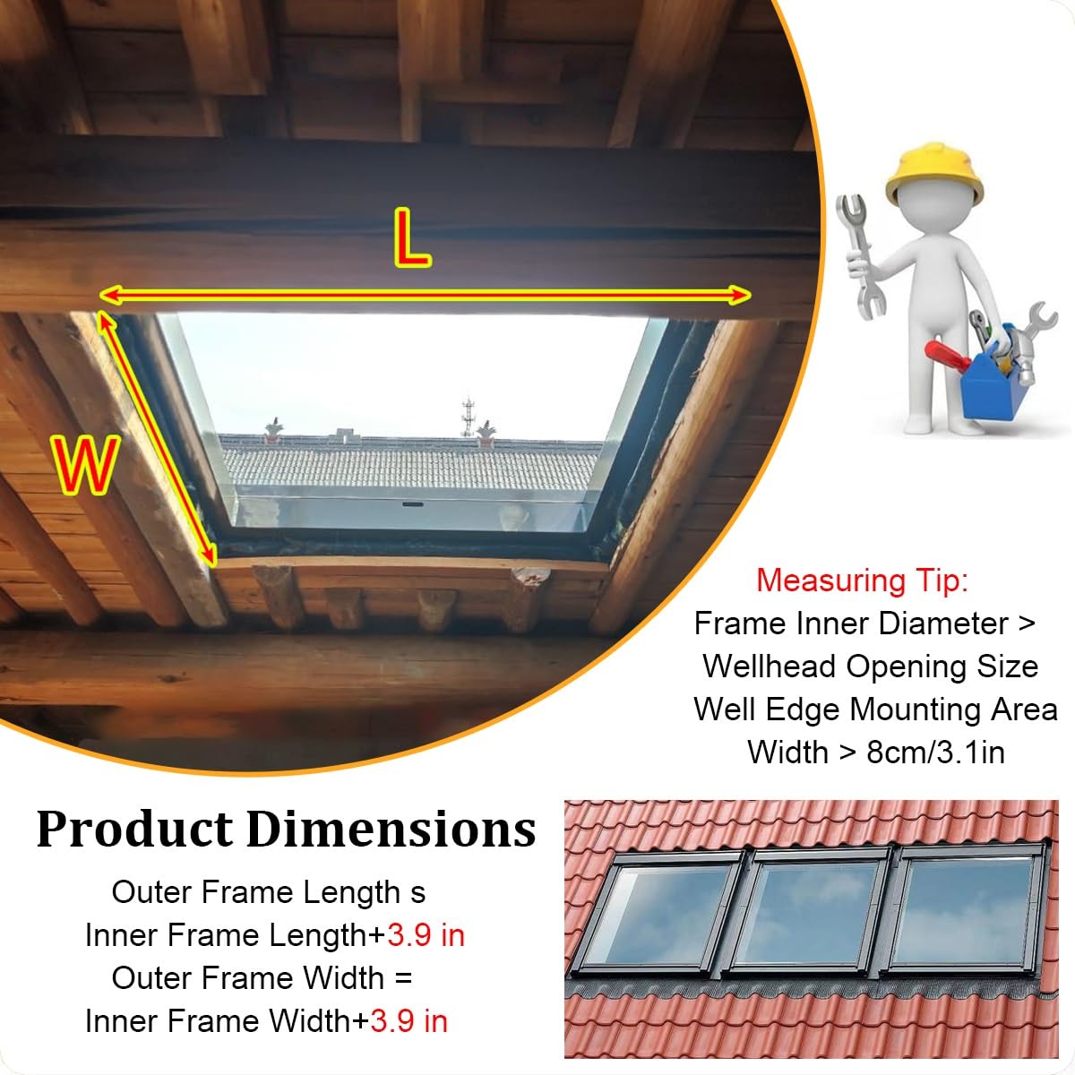 Ventana de Techo Con Salida Eléctrica Inteligente, Claraboya de Techo para El Hogar con Control Remoto, Ventana de Pozo de Iluminación Subterránea, Sensor de Lluvia para Ático/solárium/sótano/ático(Lx