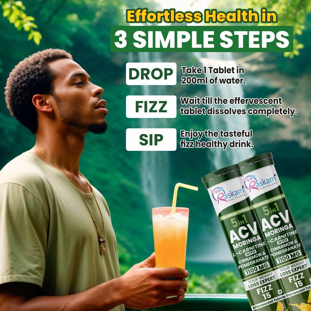 Buy Now Raskam Acv Moringa 5 In 1 Formula Effervescent Tablets | 15