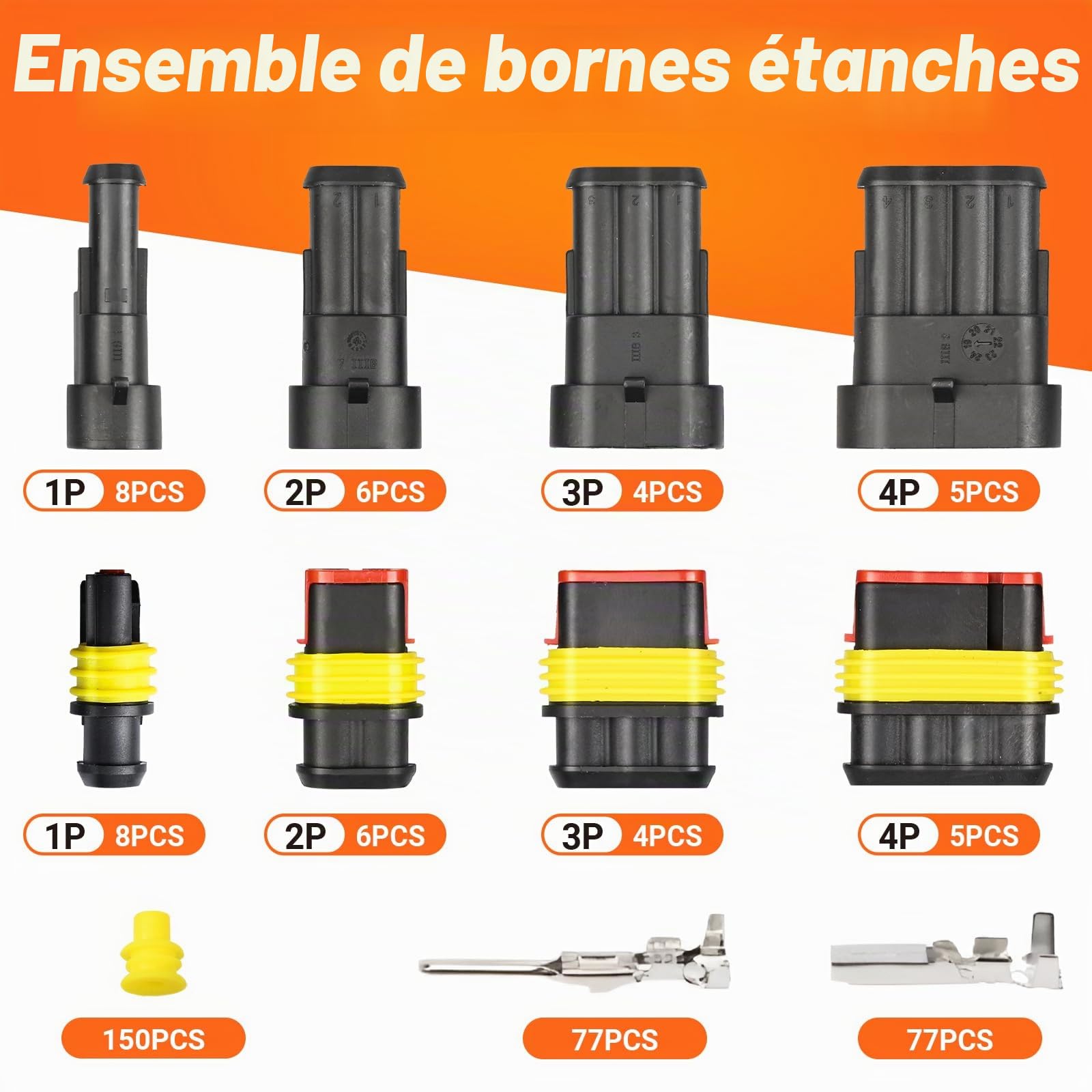 Preciva Pince à Sertir Double Mâchoire 350pcs pour JST/Dupont & Cosses, Pince a Sertir (0.5-1.5mm²/ AWG18-16) avec Connecteur Automobile (1/2/3/4 Broches) pour Moto, Voiture, Bateau, Camion, etc