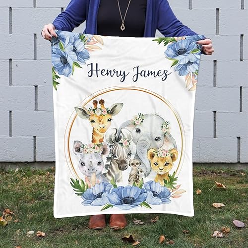 Miniatura 7 de Jump Up Manta personalizada de safari de flores para bebé, manta de bebé de animales de la selva, guardería de safari para bebé, manta de bebé con
