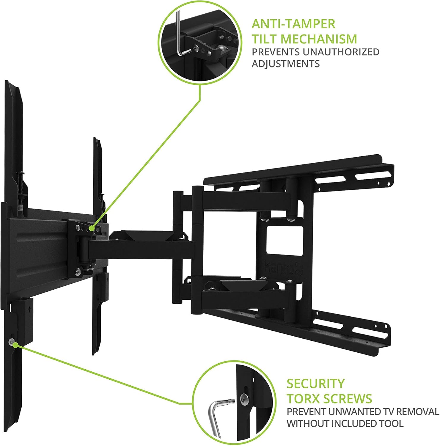 Kanto SDX600 Full Motion Anti-Theft Security TV Mount for 37-inch to 65-inch TVs | Extends 17" from Wall | Supports up to 100 lb | Up to 400 x 400 VESA | Black