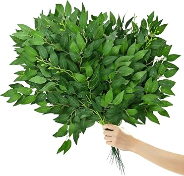26Pcs Italian Ruscus Greenery Stems,Artificial Silk Greenery Leaves,Bendable Faux Hanging Plants Spray for DIY Wedding Arch Bouquet Table Centerpieces Vase Filler and Home Indoor Decor 26