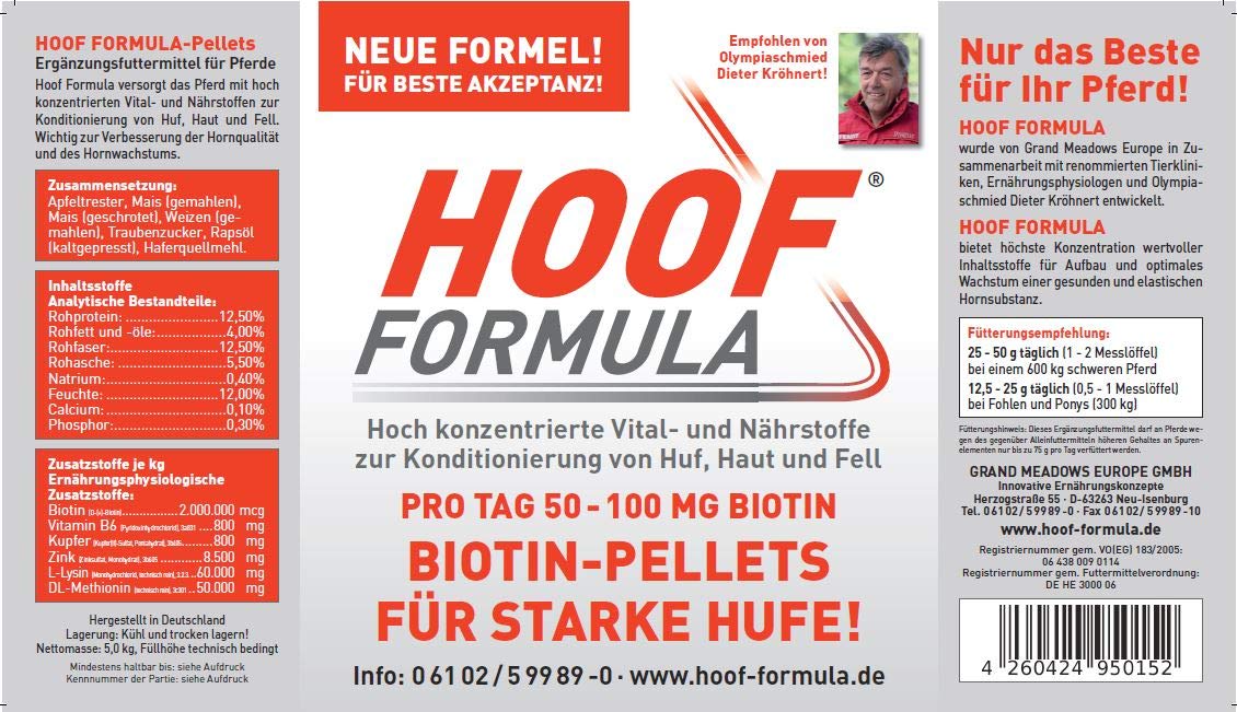 Biotine pour chevaux - Avec zinc, vitamine B6, lysine - Seau de 5 kg Hoof Formula pour env. 200 jours - Aliment complémentaire