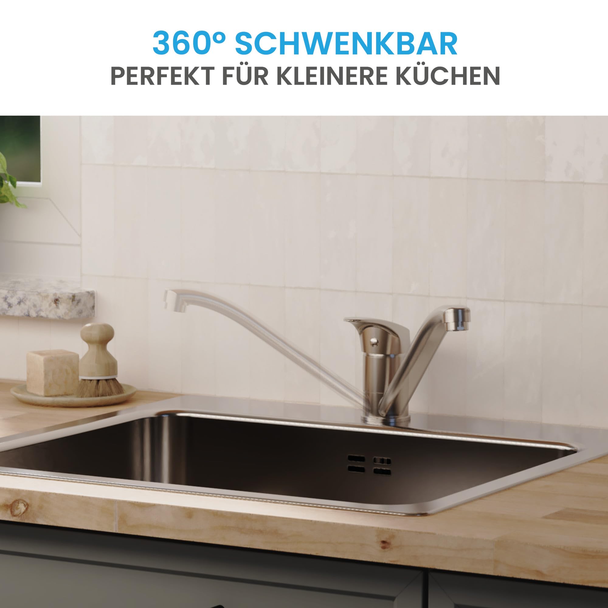 Bächlein Küchenarmatur Arado – 360 Grad schwenkbar (Chrom) – Einhand-Spültischbatterie Chrom mit 360° schwenkbarem Auslauf, Wasserhahn für die Küche in extra massiver Ausführung…