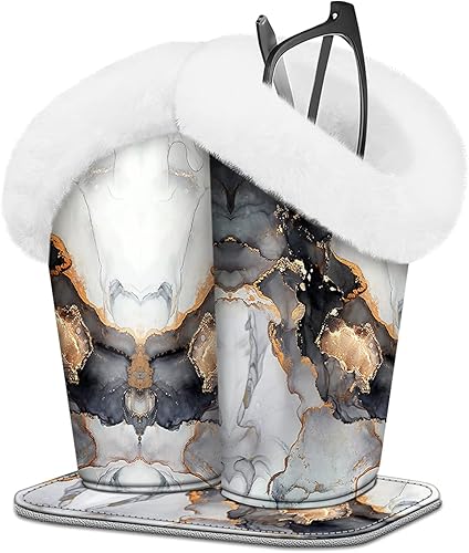 Fintie - Soporte doble para lentes con forro de felpa y base magnética antiarañazos, funda de cuero vegano prémium para lentes