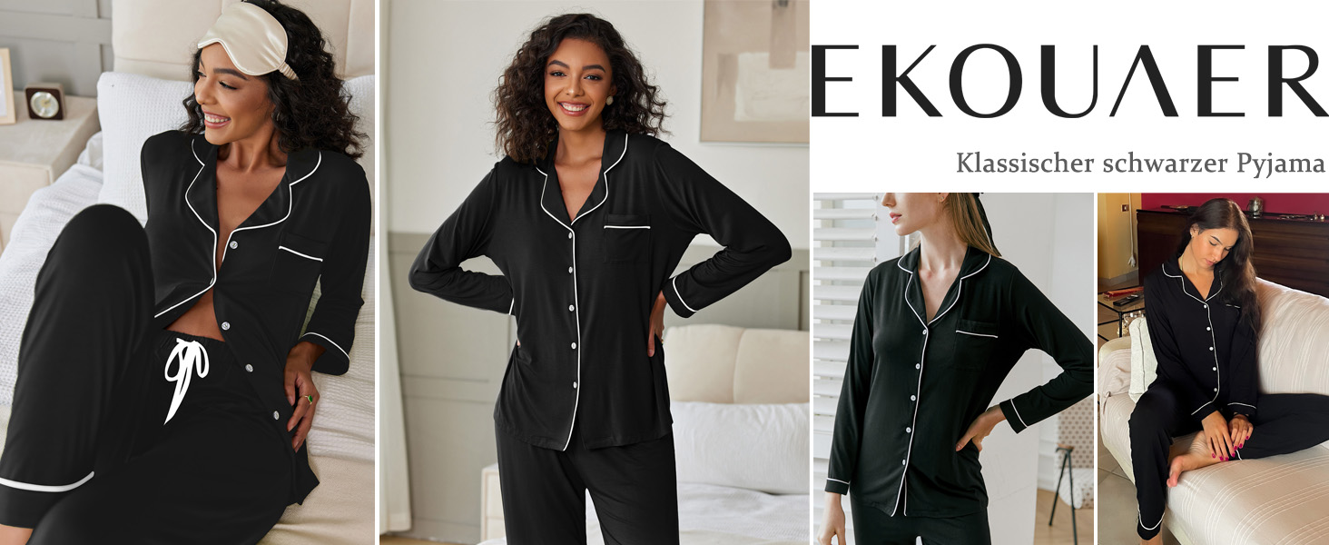 Ekouaer Set pigiama a maniche lunghe da donna, con bottoni