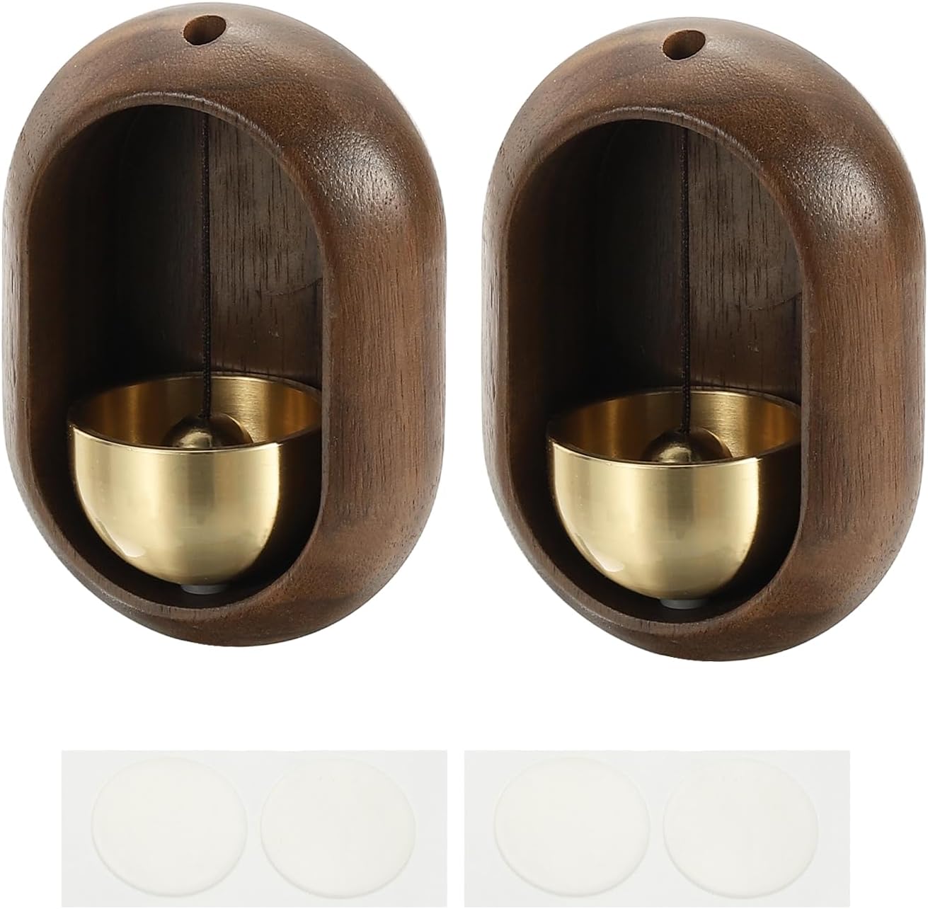 PATIKIL 2 Set Shopkeepers Bell, Wood Door Chime Magnetic Hanging Bell Jingle Doorbell with Self-Adhesive for Door Opening Business When Entering Decoration, Walnut, Oval
