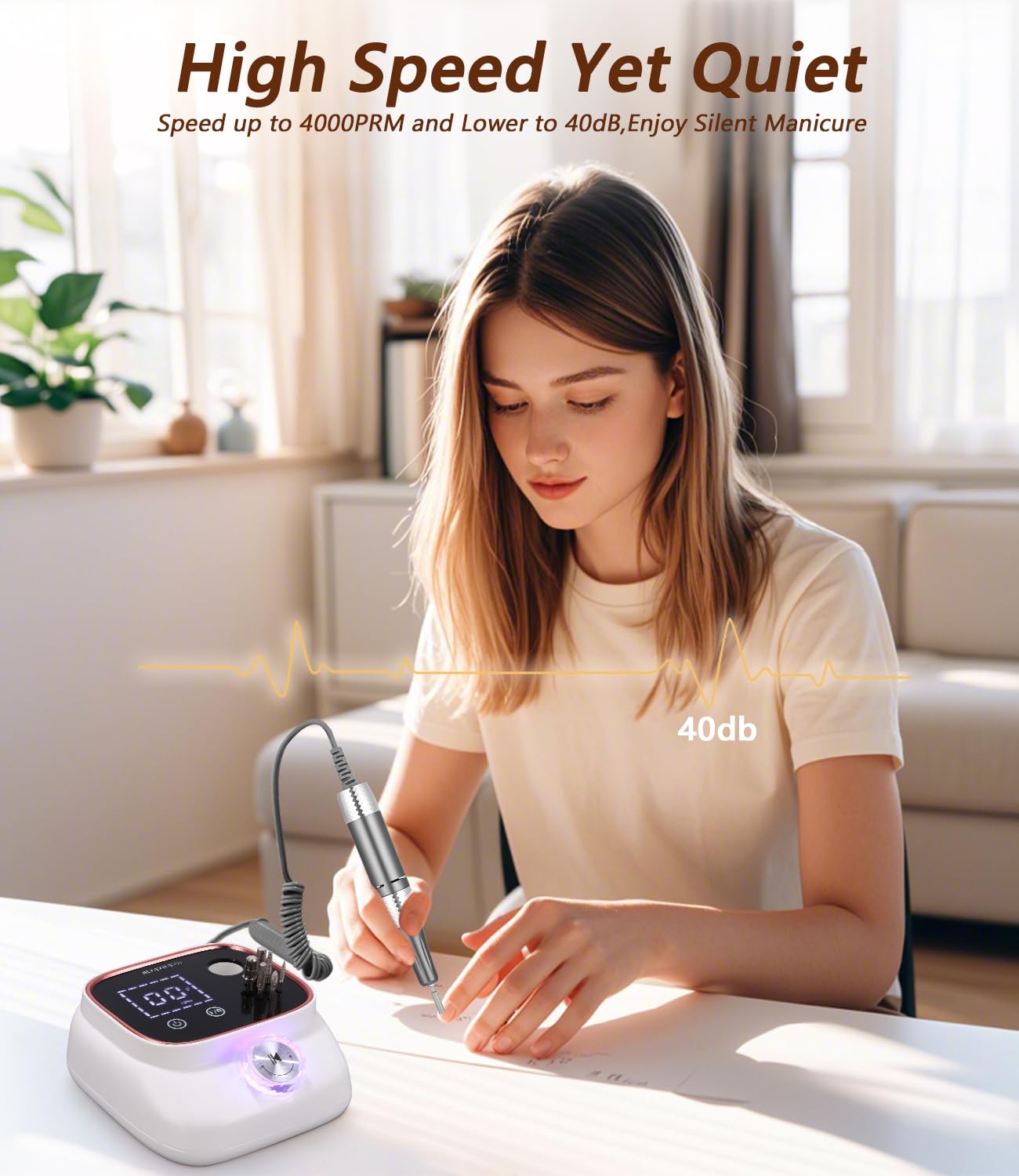 Zawaer Torno para Uñas 45,000RPM, Profesional Lima Electrica Uñas, Velocidad Ajustable,Set de Accesorios para Manicura y Pedicura con Brocas de Cerámica,para Uso Doméstico Salones de Uñas Rosa dorado