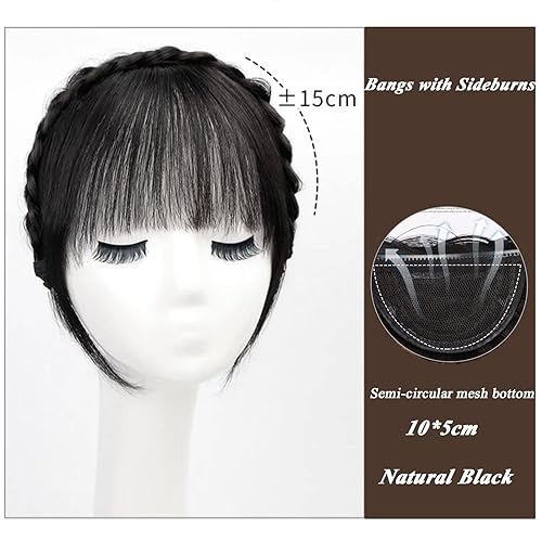 Miniatura 7 de Diadema de cabello trenzado con flequillo francés, diadema de cabello humano, flequillo, flequillo, flequillo, una pieza, extensión de cabello