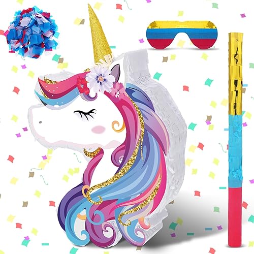 Seematn Piñata de unicornio suministros de fiesta paquete de piñata con los ojos vendados y murciélago para niñas y niños, decoración de juegos de