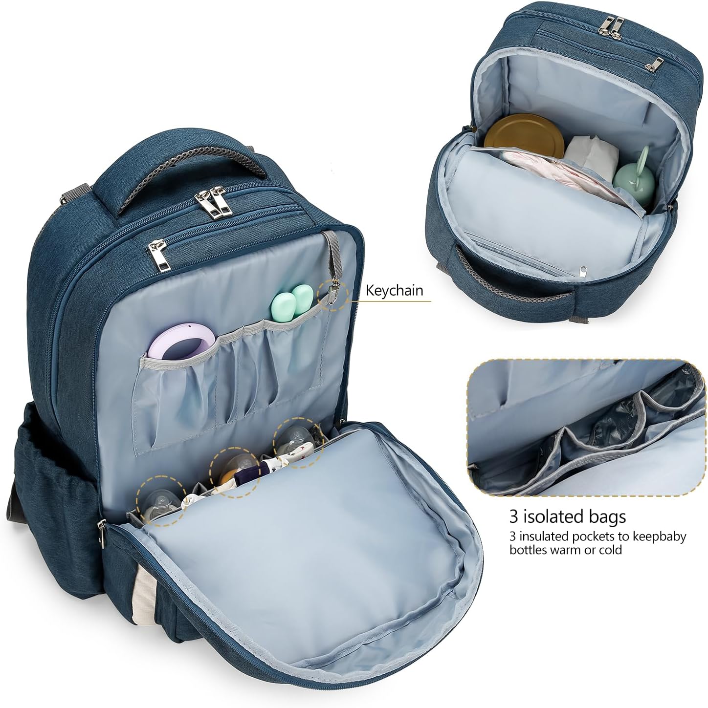 MOMIGO Baby Diaper Backpack - Large Capacity Water-Resistant Nappy Bag with Insulated Pockets, Stroller Straps, Travel Backpack&Outdoor Bag (Arrow Blue)