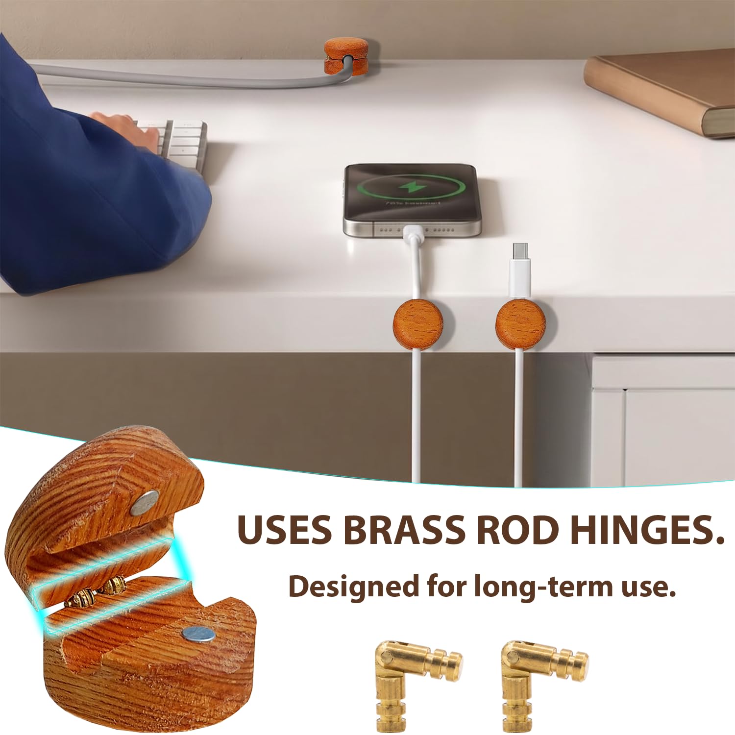 Magnetische Kabel-Clips, Schreibtisch-Kabel-Organizer und Kabelhalter, Dual-Mount N35-Magnet oder 3M-Kleber, Kabelmanagement für Handy-Ladegerät, USB-C und Laptop-Kabel, 8 Stück