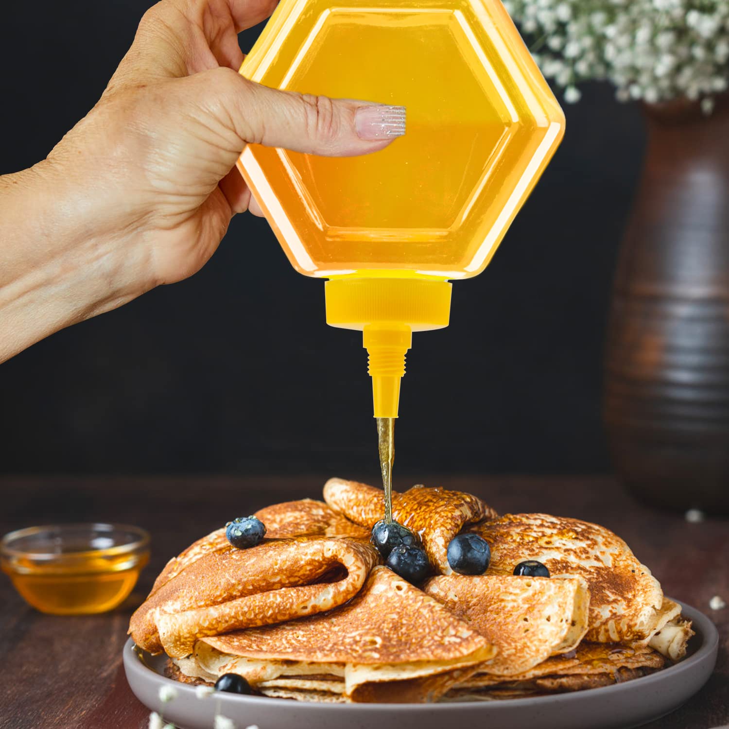 Honiggläser, 16 Stück Kunststoff-Honigflaschen, transparent, leer, Honigbehälter, Honigspender, Quetsch-Honigflasche, 200 ml Honigspender, Honigbehälter, Honigbehälter, Honigtopf (200 ml)