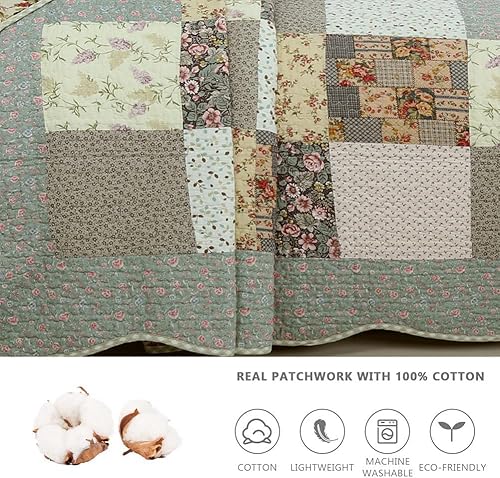 Vista 66 de Cozy Line Home Fashions - Juego de ropa de cama, edredón reversible 100% algodón, diseño floral campestre, tela de retazos, a cuadros, color rojo