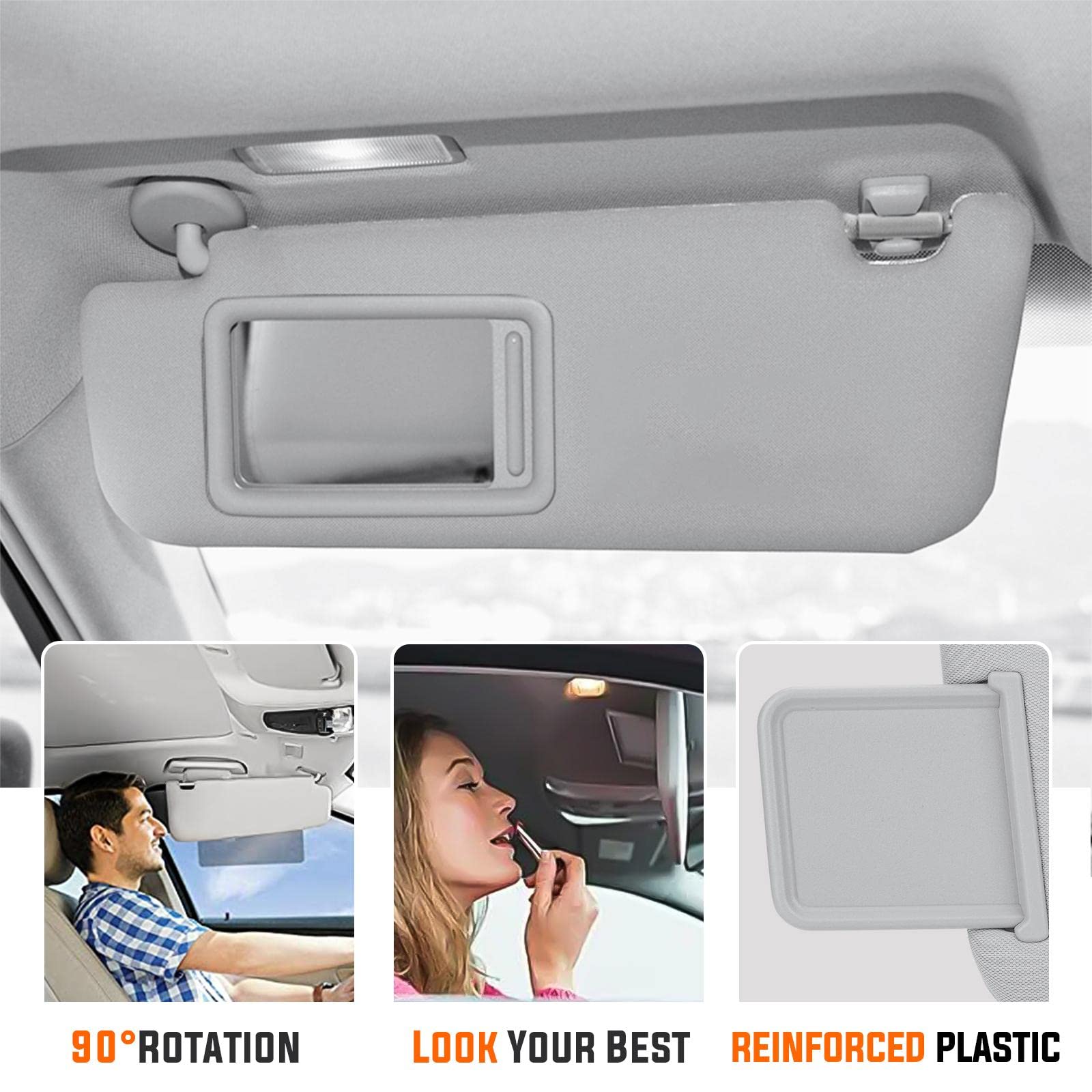 Right Side Sun Visor For Toyota RAV4 2006-2013 (Passenger) – With Vanity Light & Mirror – Gray, Replaces OEM 74310-42452-B2 - View #5