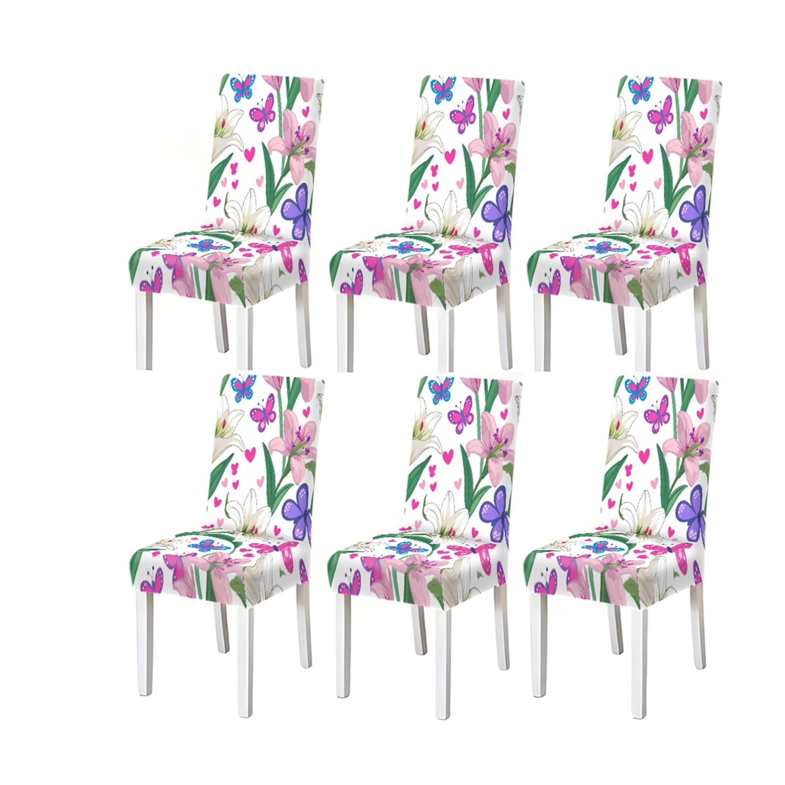 KXUAUV Lily Butterfly Floral Pattern Print Dining Chair Covers Set Of 2/4/6, Stretch Slipcovers For Kitchen Dining Room Seat Protectors for Restaurant Hotel Party(6PCSChair cover)