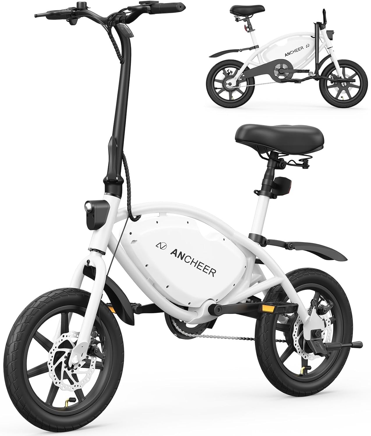 ANCHEER 48V 374Wh Folding Electric Bike for Adults, 14" Ebike, 20MPH Foldable Electric Bicycle, Bicicleta Eléctrica para Adultos, 15-40 Miles Electric Bikes (Pedal-Assist), Commuter E Bike