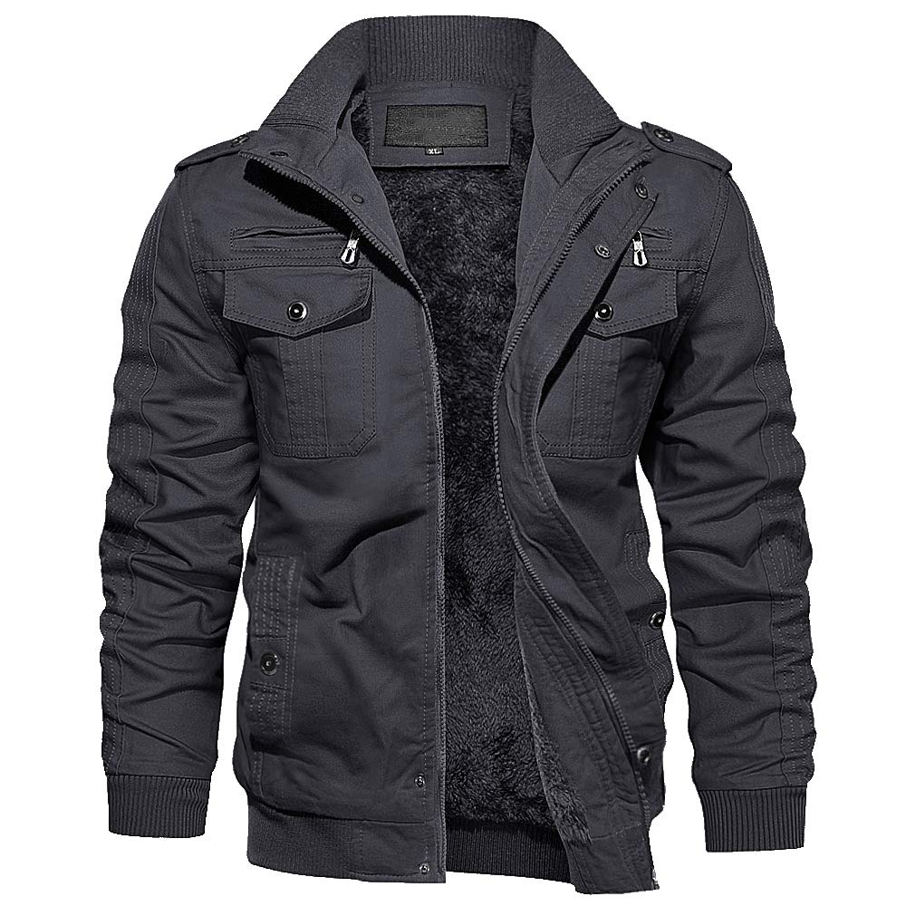 Men's Thick Thermal Winter Jacket with Multi Pockets Zip Front Fleece Lined Military Jacket for Men