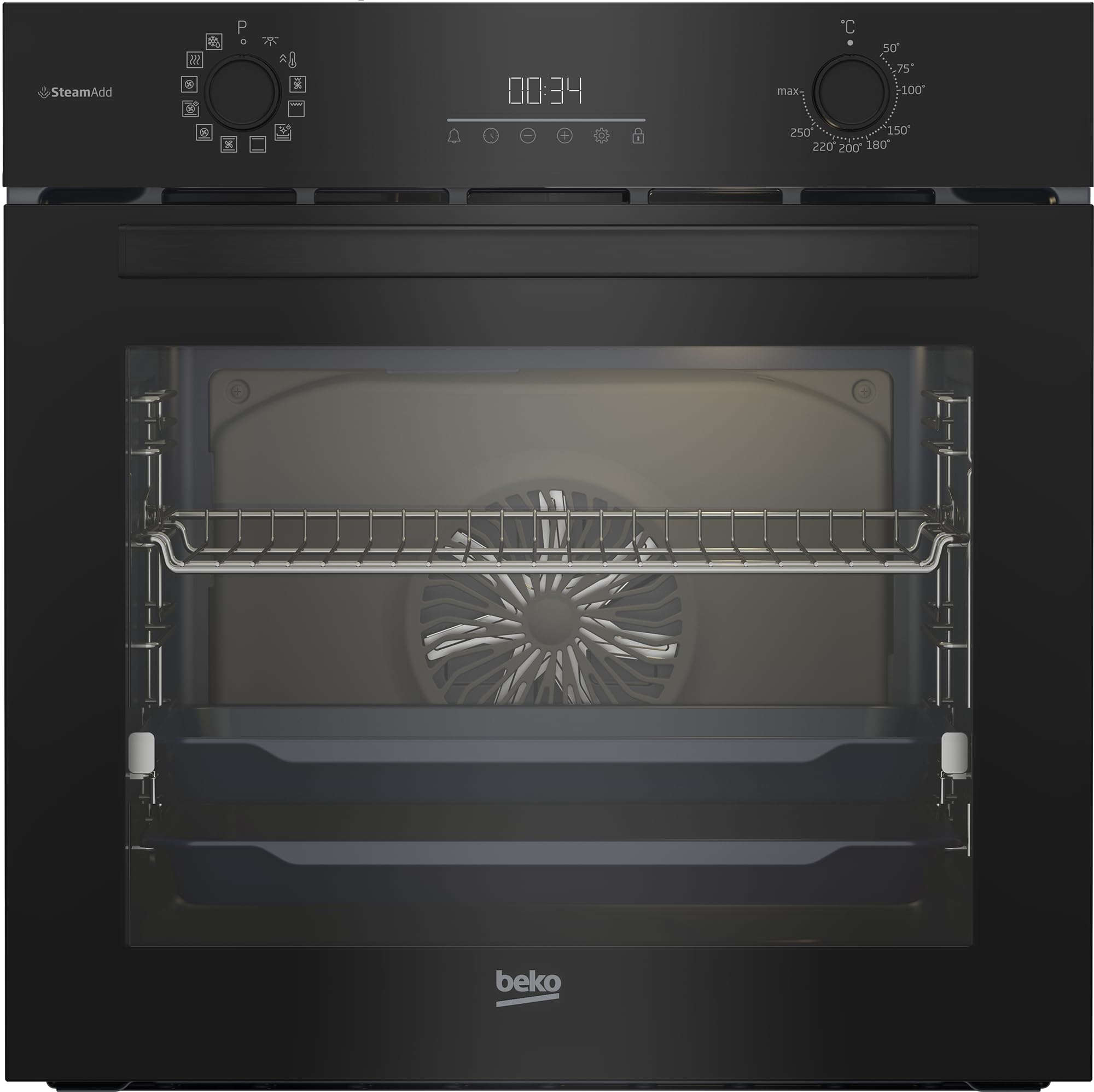 Beko BBIS17300BCS b300 Backofen, Einbaubackofen, 72 l Garraum, Multifunktionsofen, 12 Funktionen, SteamAdd Dampffunktion, SoftClose Tür, katalytische Rückwand, versenkbare Knebel, Schwarz