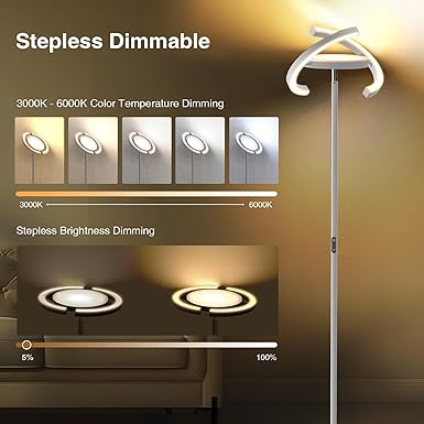 FIMEI FIMEI Dimbare vloerlamp, 36 W led-vloerlamp met afstandsbediening en touch-bediening, verstelbaar, 3000 K-6000 K, kleurtemperatuur en continu dimmen, led-vloerlamp voor woonkamer, slaapkamer, kantoor photo 2