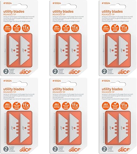Slice 10524 Cuchillas de cerámica (punta redondeada), aptas para los dedos, seguras al tacto, fuertes, duraderas, duran 11 veces más que el metal,