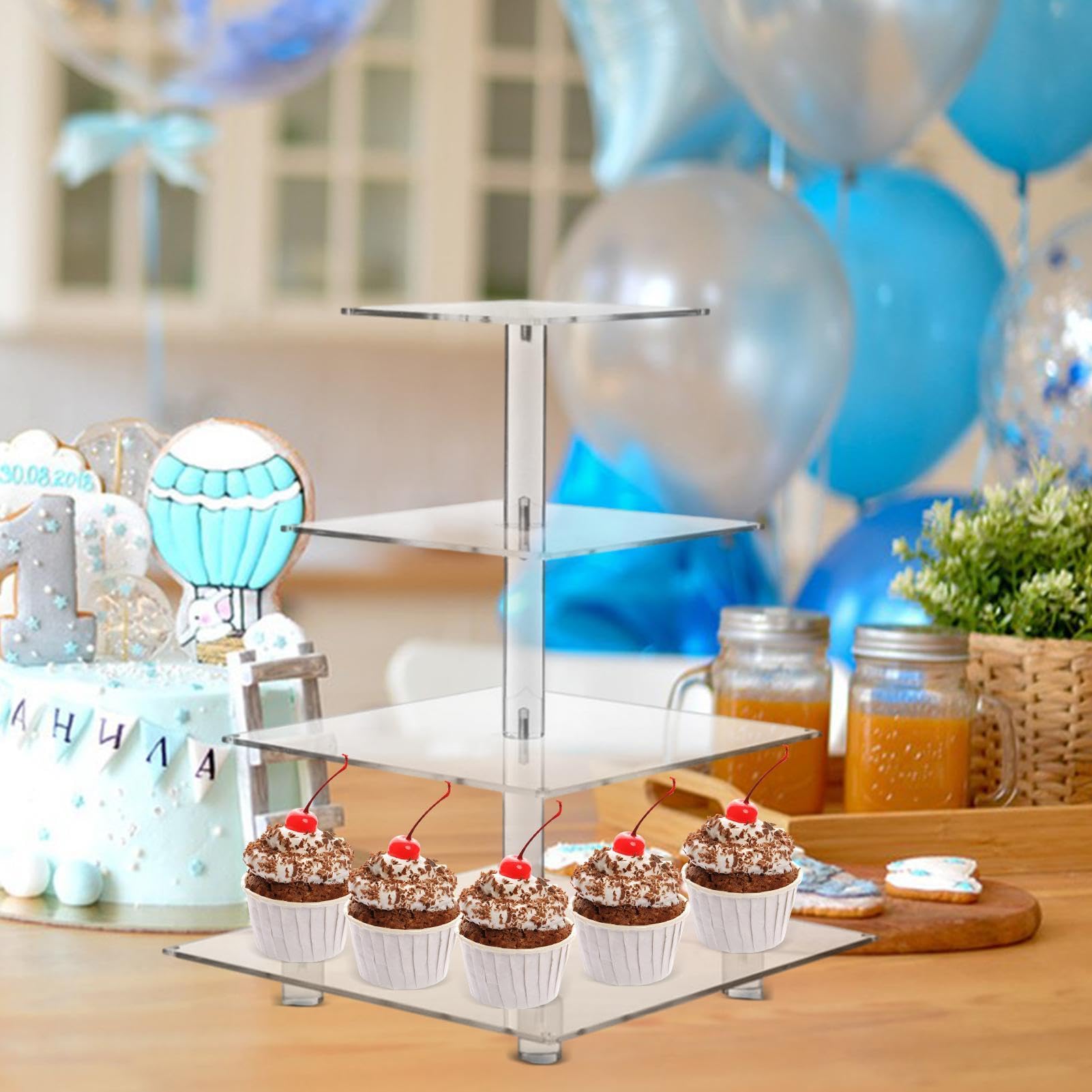 Soporte Acrílico Para Cupcakes Soporte De Tarta Estable Antideslizante | Soporte Para Cupcakes Y Torre De Postres Para Días Festivos, Cumpleaños, y Bodas