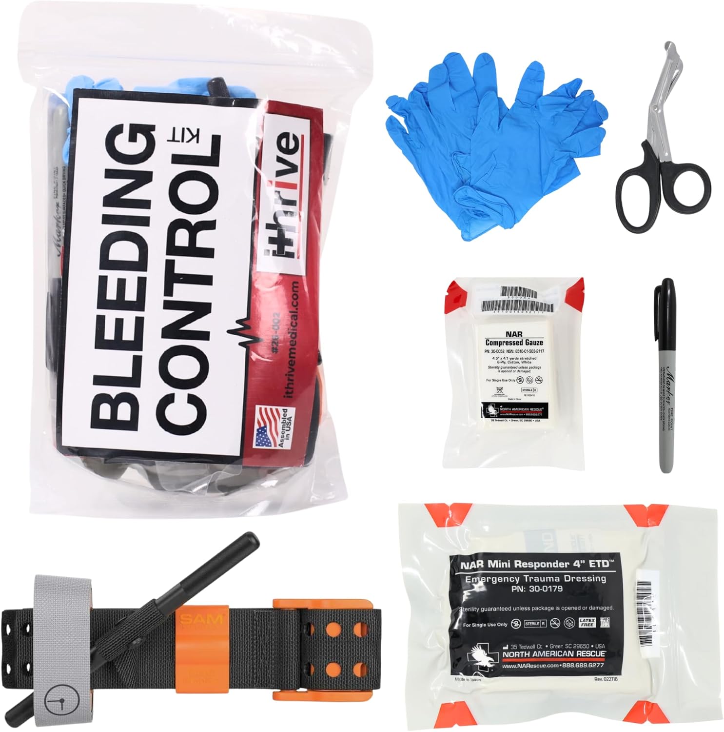 iThrive Medical - Stop The Bleed Trauma Kit - Bleeding Control Kit with SAM XT Tourniquet & Trauma Shears - Emergency First Aid Kit for Massive Bleeding (7 Pieces)