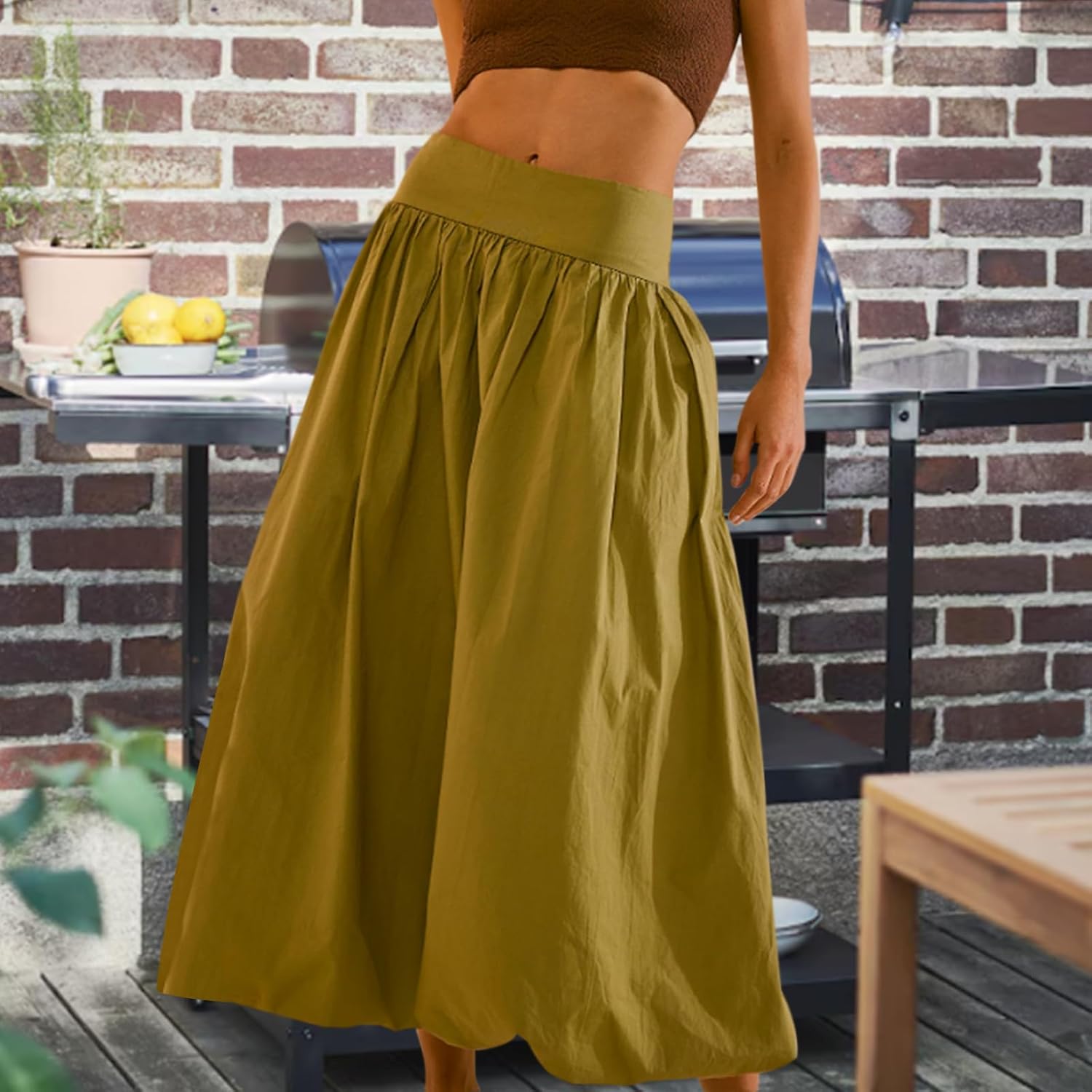 Women Y2k Bubble Maxi Skirt Summer Elastic Low Waist A Line Long Skirt Casual Fairy Ruffle Pleated Midi Dress - Image 2