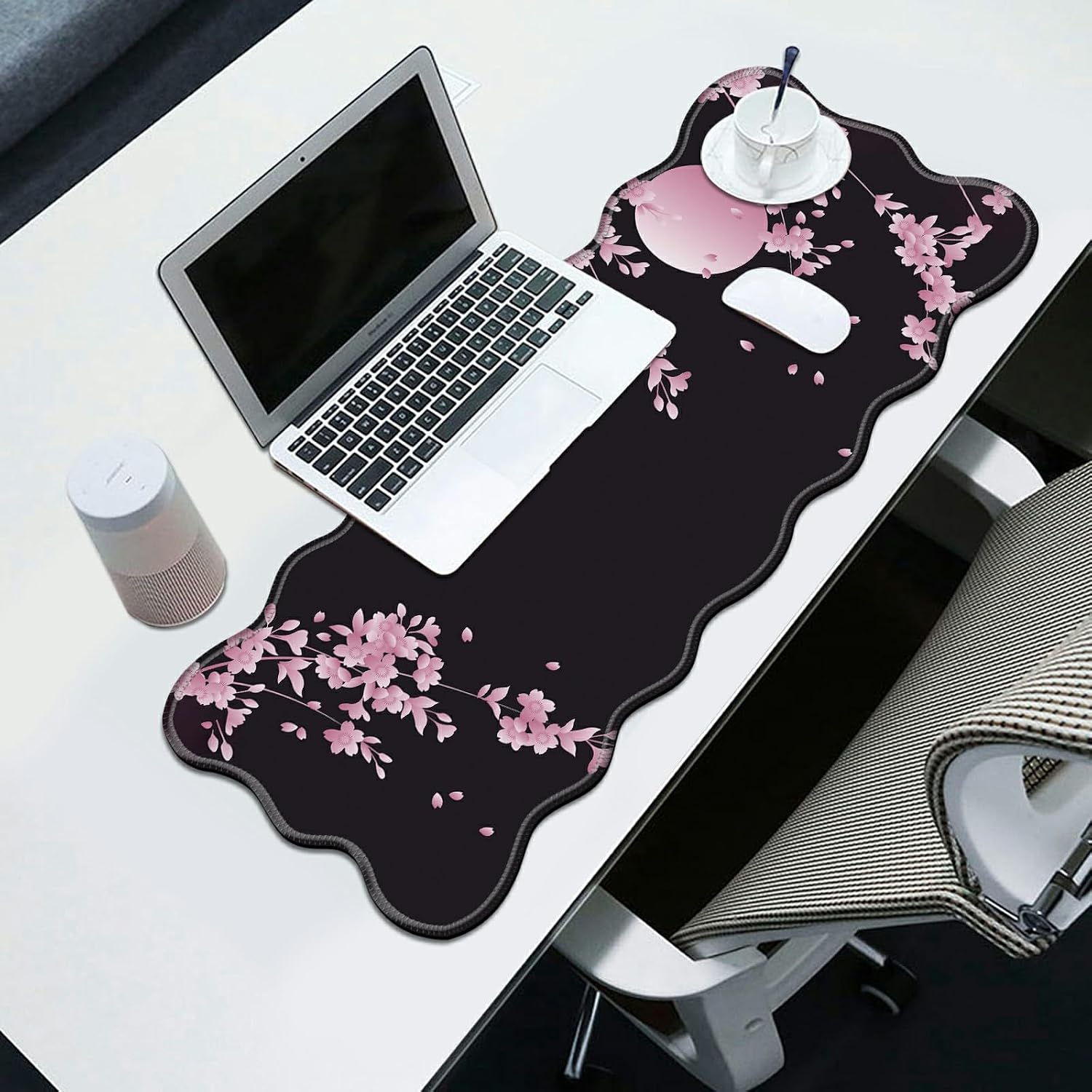 Sakura Cherry Blossom Desk Mat Mouse Pad 31.5" x11.8" XL Extended Mousepad Huge Mouse Pads with Stitched Edges Desk Pad for Work, Game, Office, Home