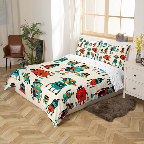 Miniatura 3 de Erosebridal Juego de ropa de cama de robot, funda de edredón con diseño de juguetes de dibujos animados, funda de edredón de máquina futurista de